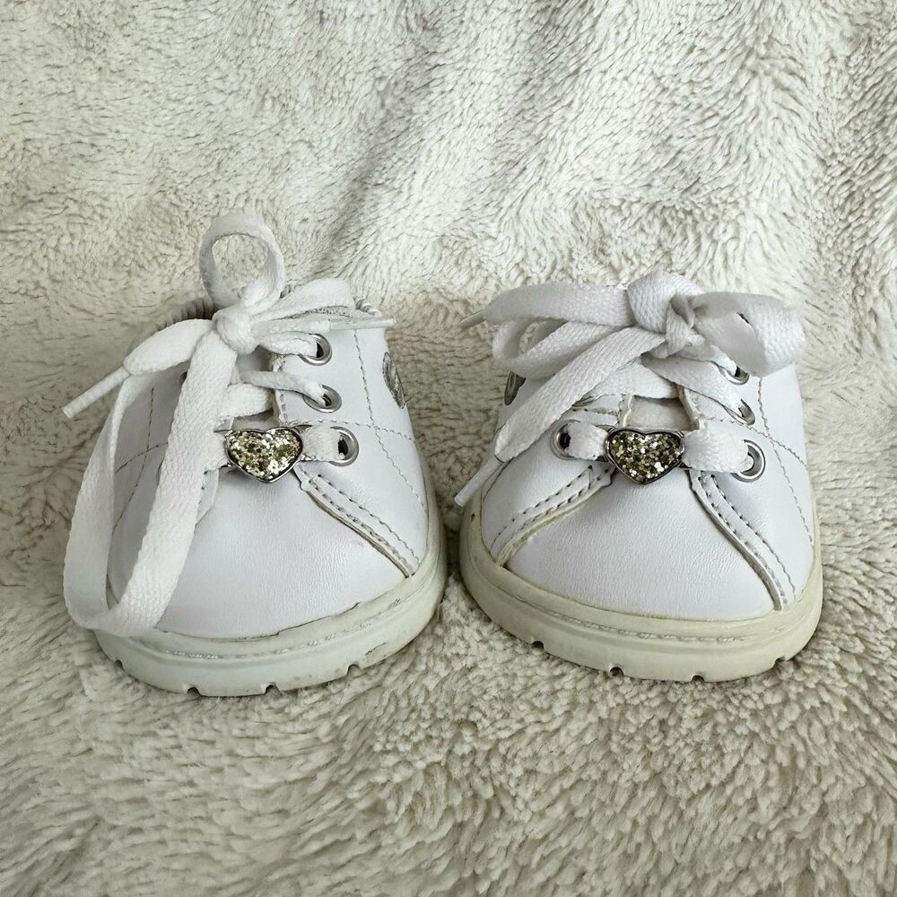 Build A Bear Shoes White Slip On Skechers Tennis Sneakers Bling Hearts BABW